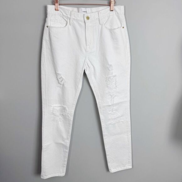 FRAME | NEW Le Garçon White Distressed Denim Jeans Women’s Size 26 - Picture 3 of 12